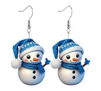 Snowman Earrings for Women - Christmas Snowman Earrings | 2D Blue Hat Snowman Women Acrylic Dangle Earrings | Drop Earrings