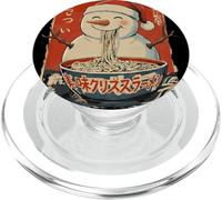 Snowman Eating Ramen Noodles Ukiyo-e Inspired Christmas PopSockets PopGrip for MagSafe