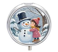 Snowman Embraces Pill Box Round Portable Small Pill Case Waterproof Travel Pill Box Organizer for Pocket Purse and Daily Convenience