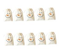 Snowman Fabric Bags with Pull-Cord Closures for Christmas | Smiling Snowman Faces Turn Each Natural Beige Fabric Pouch Into Part of a Cheerful Christmas Presentation