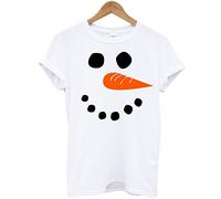 Snowman Face T Shirt Christmas Funny Xmas Tshirt (White, Ladies - Large)