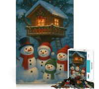 Snowman Family Christmas Treehouse Jigsaw Puzzles for Adults1000 Pieces Memory Boost Together Fun Image Assembly Art Collectible (50x75cm)