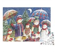 Snowman Family Under Umbrellas 1000 Pieces Puzzles Beautiful View Festive Snowmen Wall Decoration Educational Game Gifts Puzzles for Adults Jigsaw Puzzles for Adults 52x38cm/1000pcs