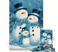 Snowman Family Winter Scene Jigsaw Puzzles for Adults1000 Pieces Memory Gain Stress Relief Design Assembly Memorable Gift (38x52cm)