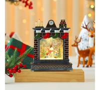 (Snowman) Fireplace Music Ornament Box With Snowman And Reindeer Christmas Decor Gift