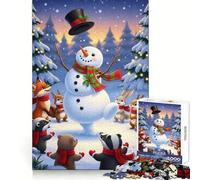 Snowman Forest Animals in Winter 1000 Pieces Jigsaw Puzzles for Adults Strengthen Memory Casual Fun Clean Edge Classic Gift (38x26cm)