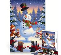 Snowman Forest Animals in Winter Jigsaw Puzzle for Adults 1000 Pieces Mental Logic Toy Soothing Fun Firm Cut Warm Surprise (38x52cm)