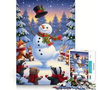 Snowman Forest Animals in Winter Jigsaw Puzzles for Teenagers 1000 Piece Recall Upgrade Calm Relax Clear Cut Art Collection Piece (50x75cm)