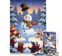 Snowman Forest Animals in Winter Jigsaw Puzzles for Teenagers 1000 Piece Recall Upgrade Calm Relax Clear Cut Art Collection Piece (50x75cm)