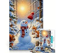 Snowman Forest Animals Winter 1000 Piece Jigsaw Puzzles for Adults Jigsaw Mind Play Home Pastime Clean Edge Lovely Present (38x52cm)