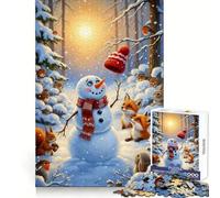 Snowman Forest Animals Winter 1000 Piece Jigsaw Puzzles for Adults Jigsaw Mind Play Home Pastime Clean Edge Lovely Present (38x52cm)