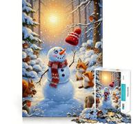 Snowman Forest Animals Winter 1000 Piece Jigsaw Puzzles for Adults Jigsaw Mind Play Home Pastime Clean Edge Lovely Present (38x26cm)