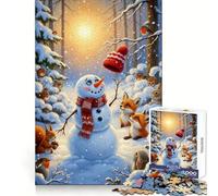 Snowman Forest Animals Winter 1000-piece Puzzle for Teenagers Mind Exercise Toy Mind Calm Design Assembly Cherished Gift (50x75cm)