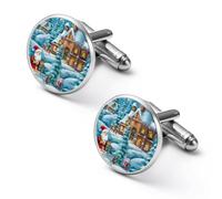 Snowman Gnome And Santas House Cute Shirt Cufflinks for Men Long Sleeve Suit Metal Cuff Links Jewelry Accessories