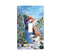Snowman Holly Mistletoe in The Snowy Landscape Light Switch Cover Decorative Single Toggle 1 Gang Wall Plate for Kitchen Farmhouse Bedroom Bathroom Art Decor