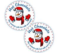 Snowman Hot Chocolate Christmas Stickers Labels, Sweet Cone, Stocking Filler
