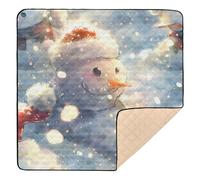 Snowman in A Christmas Hat Smiling in Snow Cute Foldable Baby Play Mat for Indoor Outdoor Washable Tummy Time & Crawling Mat for Babies Infants Toddlers, 50'' x 50''