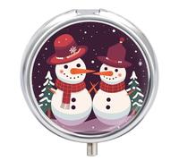 Snowman in The Snow Round Pill Box 3 Compartment Medicine Pill Organizer with Mirror Travel Small Pill Case Cute Vitamin Organizer Portable Daily Pill Container for Pocket Purse