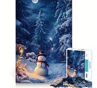 Snowman in Winter Forest at Night 1000 Pieces Jigsaw Puzzles for Teenagers Memory Upgrade Casual Relax Sharp Cut Art Display (38x52cm)