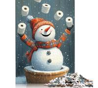 Snowman Juggling Toilet Paper Christmas Puzzles 500 Pieces for Teenagers Gifts Wooden Puzzle Adult Jigsaw Puzzle Puzzling for Gift 500pcs (52x38cm)