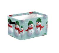 Snowman Large Collapsible Storage Baskets with Handles, Christmas Snow Fabric Storage Bin Organizer Box for Shelves, Toy Clothes Nursery Closet Living Room Decor