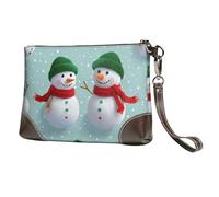 Snowman Leather Clutch Bag for Women, Christmas Snow Wristlet Purse with Detachable Strap Evening Handbag, Ladies Long Wallet for Wedding Party Travel Business