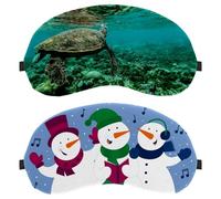 Snowman Listening to Music 2 Pieces Eye Mask, Sleeping Eye Mask for Side Sleeper, Zero Eye Pressure Night Blindfold, Adjustable Sleep Cover, Block Out Light Eye Shade