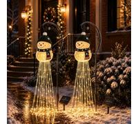 Snowman Magic Fountain Solar Light, Cascading Star Snowflake Xmas Decor | Day Night Dual-Use Garden Ornament, Solar Powered Stake Light for Lawn Porch And Garden Border Christmas Seasonal Decoration
