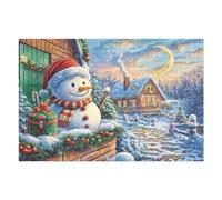 Snowman Moon Night Scene 1000 Pc DIY Jigsaw Puzzle Puzzles for Adults Teens Hard Challenging Team Building Stress Reducing Autumn Premium Quality Material 1000 PCS