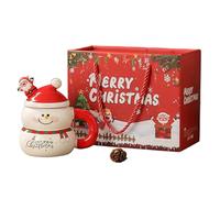 Snowman Mug, 400ml Ceramic Snowman Christmas Coffee Mugs with Lid Cute Tea Cup for Christmas Winter Birthday, Red, Ceramic Coffee Mugs