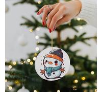 Snowman Orange Nose Ceramic Christmas Ornaments - 2.8 Inch Round Double-Sided Xmas Tree Decorations with Gold Ribbon for Home Holiday Decor, Gift for Family & Friends