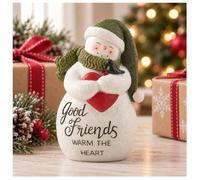 Snowman Ornament with "Good Friends Warm the Heart", Christmas Decoration | Hand-Painted Resin Mini Winter Figurine Gift for Friend, Neighbour or Teacher - Festive Shelf or Mantel Decor