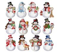 Snowman Ornaments for Small Tree | 12 Pieces Hangable Snowman Pendant for Holiday - Cute Wood Decor Christmas Pendant for Winter Party Window Wall Birthday Tree