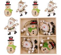 Snowman Pendant Wooden Ornaments - Quad-Panel 12-Piece, Unique Vintage Wooden Snowflake Decorations for Tree of Various Sizes & DIY Crafting, Reusable with Storage Box - for Home Decor Enthusiasts