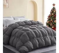 SNOWMAN Premium Down Comforter King Size, Luxurious All Season Duvet Insert with Cotton Blended Fabric, 44oz Fill Weight Pinch Pleat Design Hotel Bedding Comforter (Grey,106"x90")