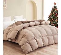 SNOWMAN Premium Down Comforter Queen Size, Luxurious All Season Duvet Insert with Cotton Blended Fabric, 37oz Fill Weight 3D Baffle Box Design Hotel Bedding Comforter (Khaki,90"x90")