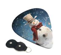 Snowman Printed Guitar Picks, 6 Pack with Leather Keychain Pick Holder - 0.46mm, 0.71mm, 0.96mm Assorted Thickness for Acoustic Ukulele, Electric Guitar, Acoustic Guitar, Bass