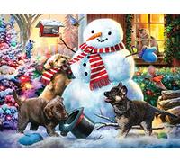 Snowman & Puppies Jigsaw Puzzle 550 Piece by Vermont Christmas Company