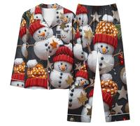 Snowman Pyjamas Sets Women Christmas 2 Piece Pj Set Long Sleeve Button Down Shirt and Wide Leg Trousers Set Xmas Tree Cute Santa Loungewear Oversized Soft Loung Wear Sets Snowflake Elk Sleepwear