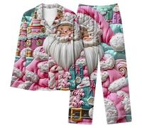 Snowman Pyjamas Sets Women Christmas 2 Piece Pj Set Long Sleeve Button Down Shirt and Wide Leg Trousers Set Xmas Tree Cute Santa Loungewear Oversized Soft Loung Wear Sets Snowflake Elk Sleepwear