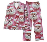 Snowman Pyjamas Sets Women Christmas 2 Piece Pj Set Long Sleeve Button Down Shirt and Wide Leg Trousers Set Xmas Tree Cute Santa Loungewear Oversized Soft Loung Wear Sets Snowflake Elk Sleepwear