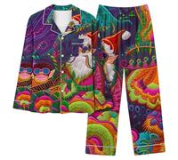 Snowman Pyjamas Sets Women Christmas 2 Piece Pj Set Long Sleeve Button Down Shirt and Wide Leg Trousers Set Xmas Tree Cute Santa Loungewear Oversized Soft Loung Wear Sets Snowflake Elk Sleepwear