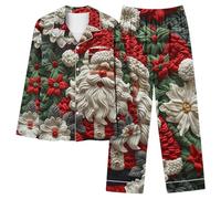 Snowman Pyjamas Sets Women Christmas 2 Piece Pj Set Long Sleeve Button Down Shirt and Wide Leg Trousers Set Xmas Tree Cute Santa Loungewear Oversized Soft Loung Wear Sets Snowflake Elk Sleepwear