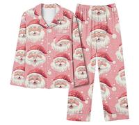 Snowman Pyjamas Sets Women Christmas 2 Piece Pj Set Long Sleeve Button Down Shirt and Wide Leg Trousers Set Xmas Tree Cute Santa Loungewear Oversized Soft Loung Wear Sets Snowflake Elk Sleepwear