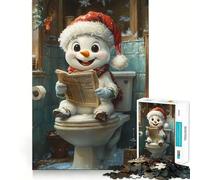 Snowman Reading on Toilet Jigsaw Puzzles for Teenagers 1000 Pieces Recall Boost Gentle Relax Smooth Cut Stylish Gift (38x26cm)