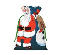 Snowman Santa Printed Christmas Drawstring Bags,S | Reusable Xmas Gift Storage Bags, Green Christmas Ribbon