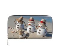 Snowman Seashells Sandy Beach Leather Wallet For Women Girl, Zip Around Credit Card Holder Long Pu Wallet Clutch Purse Waterproof Travel Handbag