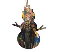 Snowman Shape Christmas Wooden Ornaments â€“ Elephant Print Xmas Tree Hanging Decor with Snowflakes & Santa Shapes