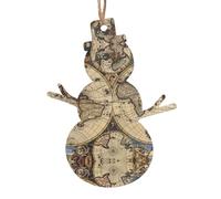 Snowman Shape Christmas Wooden Ornaments - Ancient Map World Globe Print Various Shapes for Xmas Tree, Home, and Office Decoration
