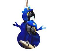Snowman Shape Christmas Wooden Ornaments - Blue Parrot Hugging Print Xmas Tree Hanging Decorations with Santa, Angel, Bell, & Snowman Shapes